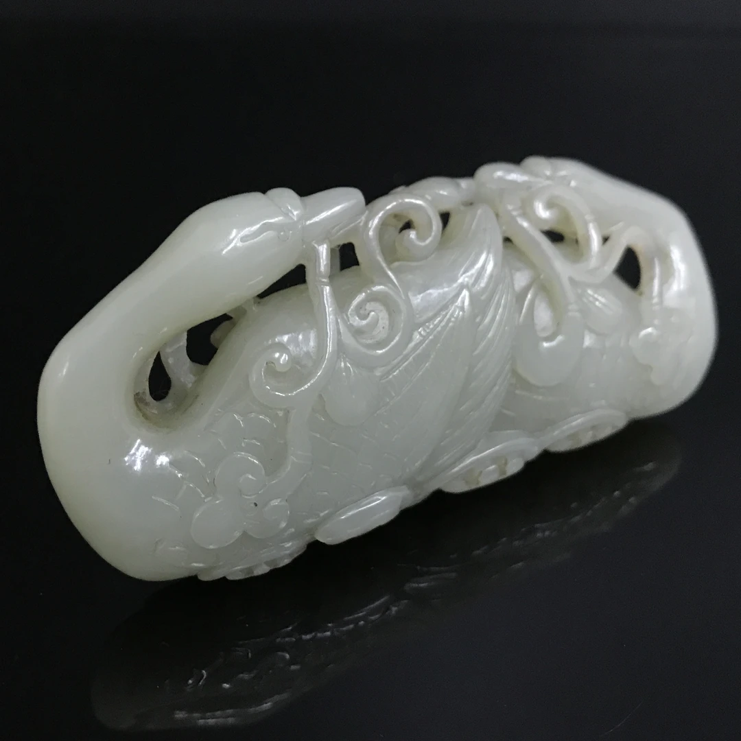 清代和田玉宝鸭衔灵芝佩/004405/收藏/传承/【友谊文物商店】