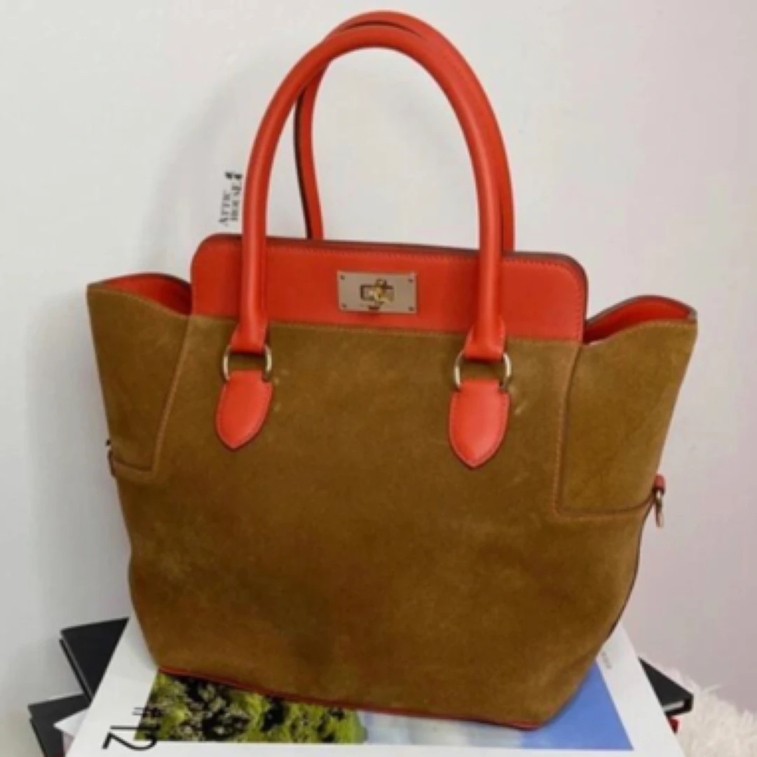99新 Hermes/爱马仕 【老于包展】295牛奶盒子26麂皮淡金扣R手提包