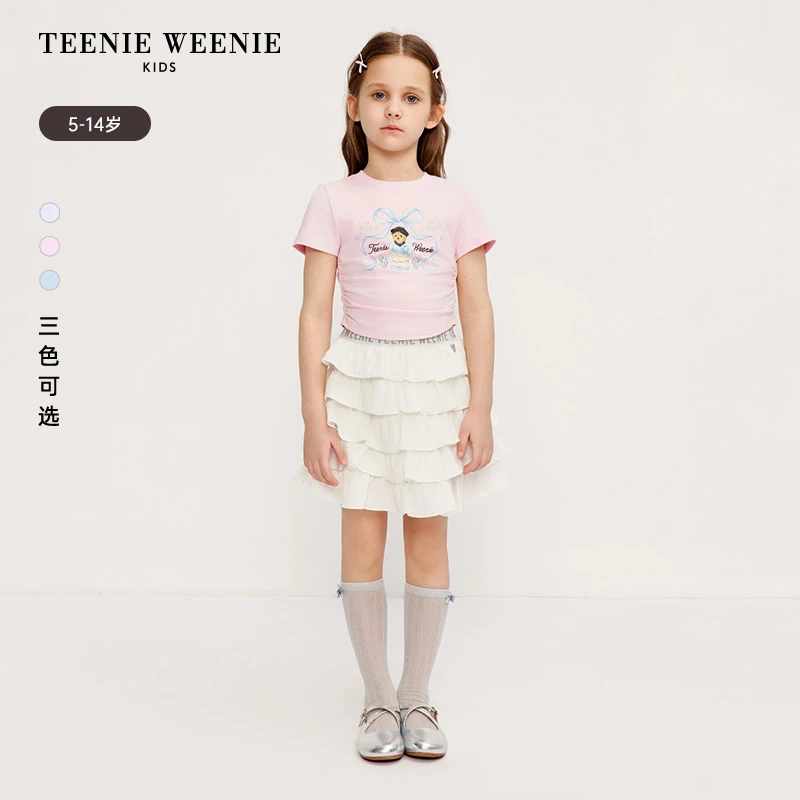 【RIBBON系列】TeenieWeenieKids女童圆领修身短款T恤TKRA256445I