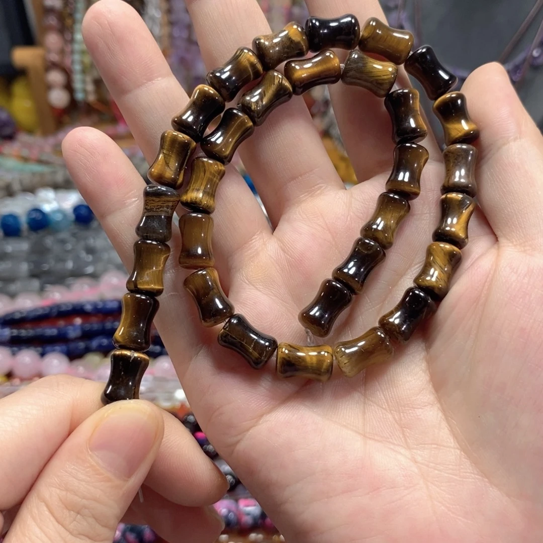 玛瑙/玉髓未镶嵌珠宝半成品虎眼竹节一条卡8*12mm