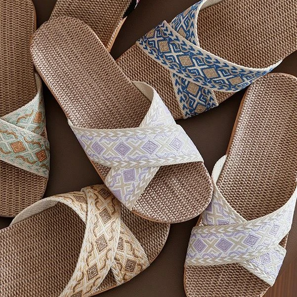 波西米亚麻拖鞋居家夏季2505新交叉麻拖情侣软底亚麻居家凉拖鞋