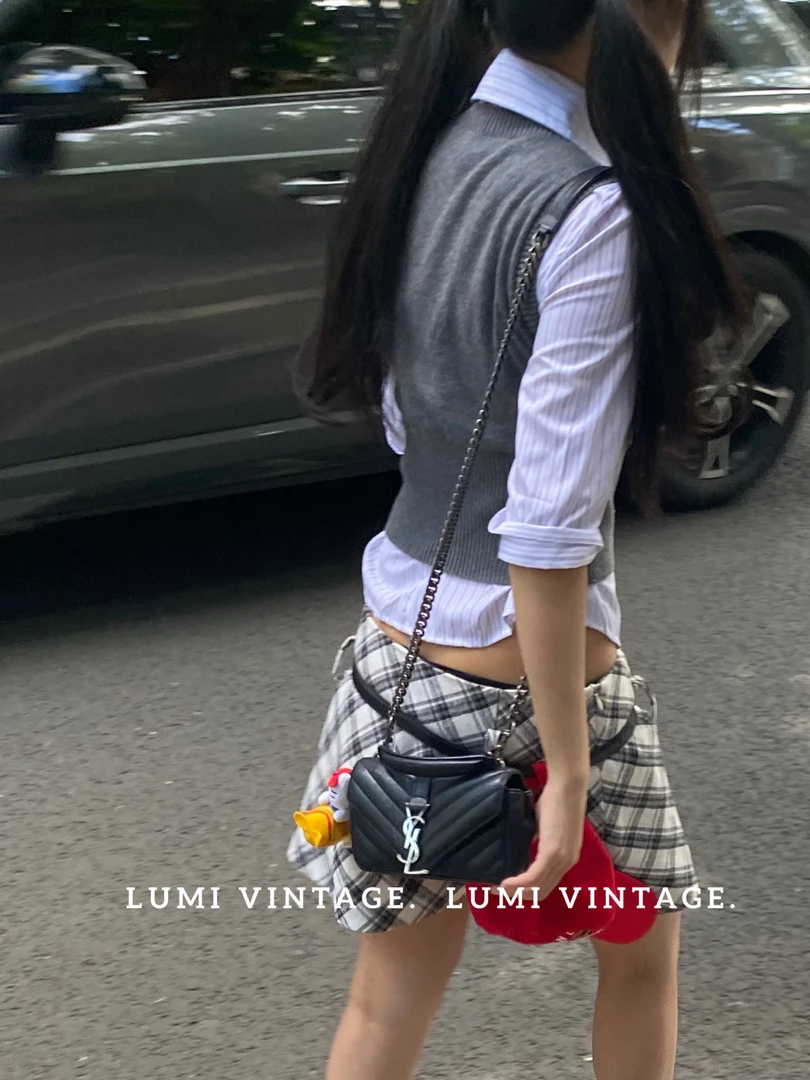 95新 YSL/圣罗兰 黑银牛皮mini信封包单肩包27125200