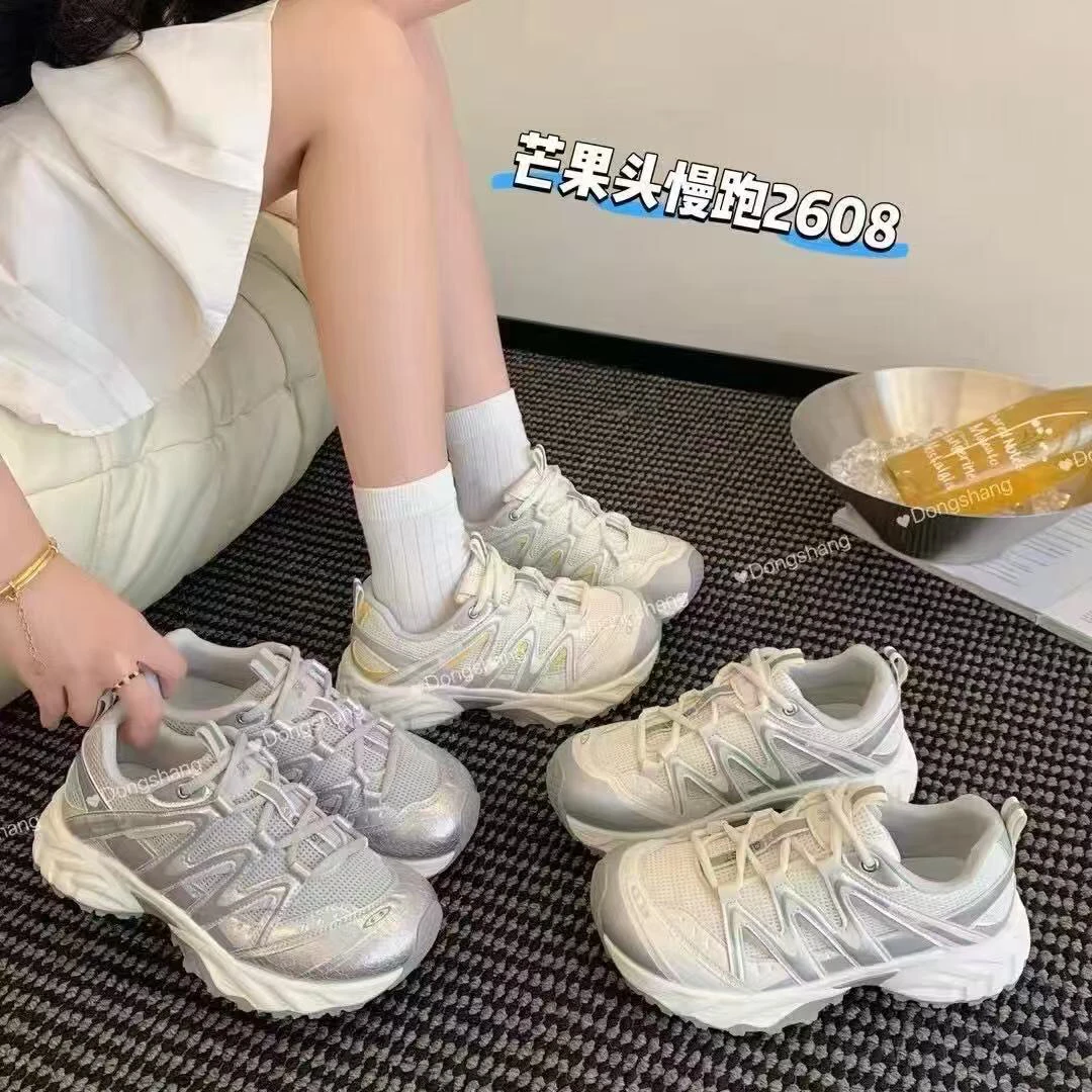 夏季网面圆头芒果头透气深口网红胶粘女鞋时尚休闲鞋