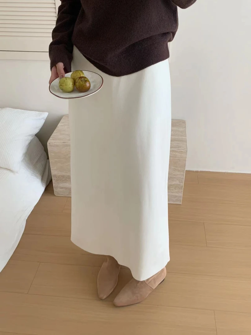 【玥玥家】秋冬新品-羊毛针织衫裙-时尚高腰气质净色长裙