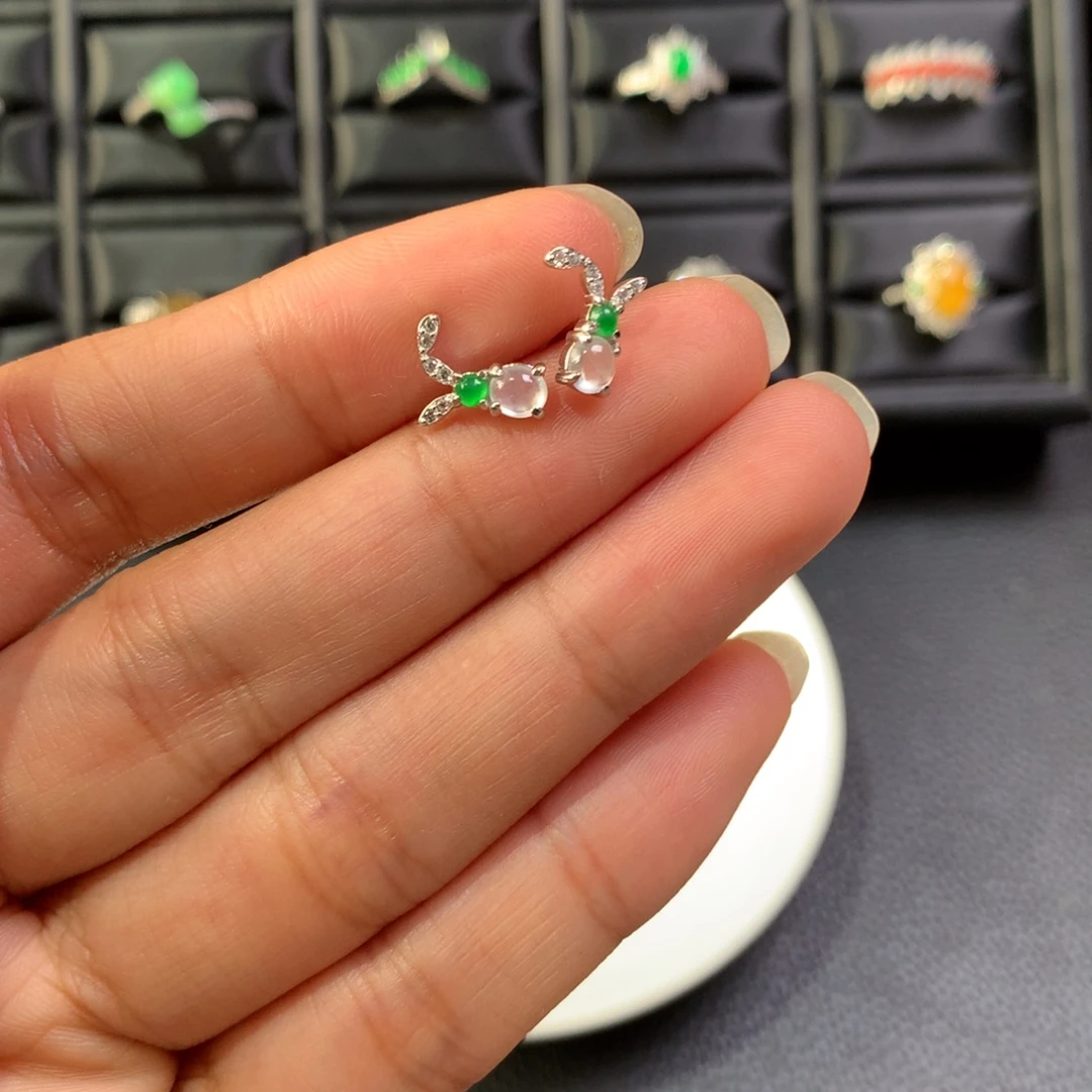 翡翠银S925镶嵌耳饰