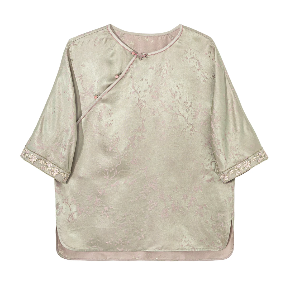 【织念】新中式提花斜襟圆领正肩短袖套头上衣女B517068