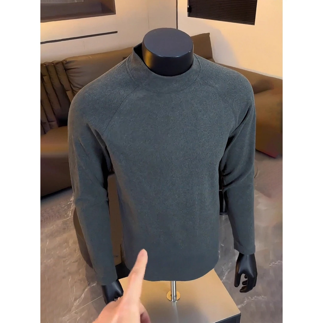 双面磨毛德绒打底衫男秋冬季半高领插肩卫衣健身运动内搭长袖T恤