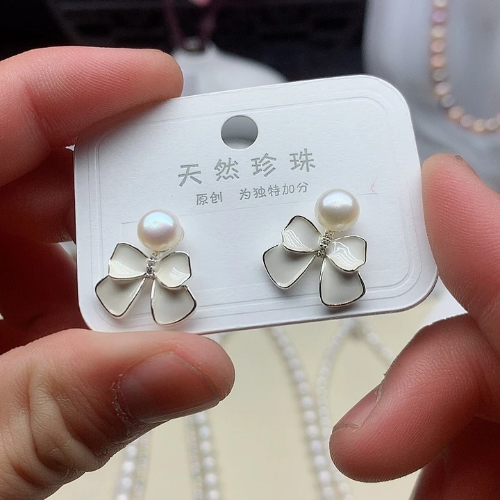 银S925镶嵌耳饰淡水珍珠