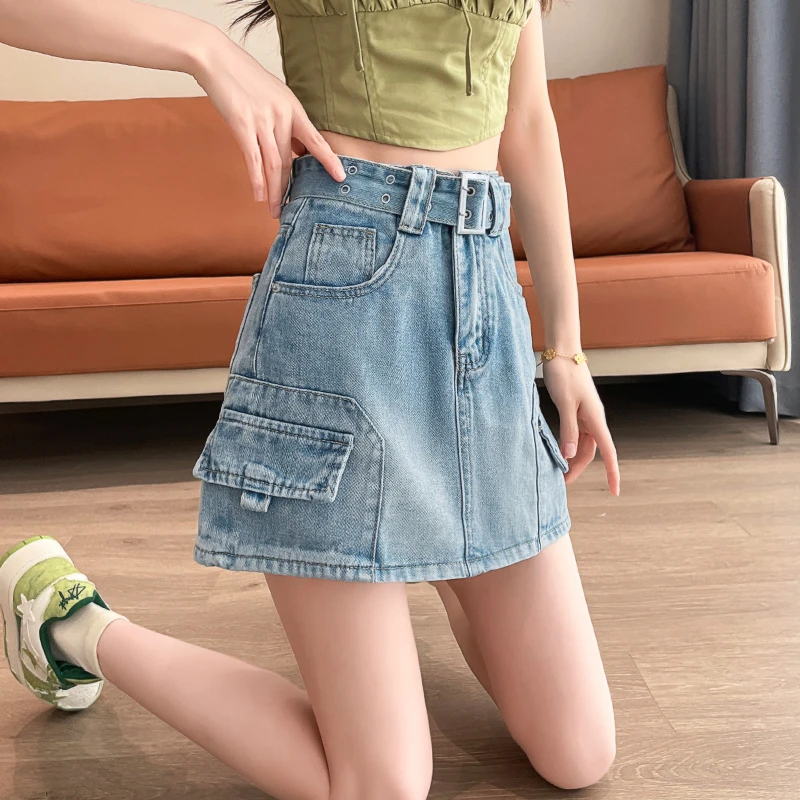 美式工装牛仔短裙女2025夏季薄款高腰显瘦a字裙防走光半身裙裤女