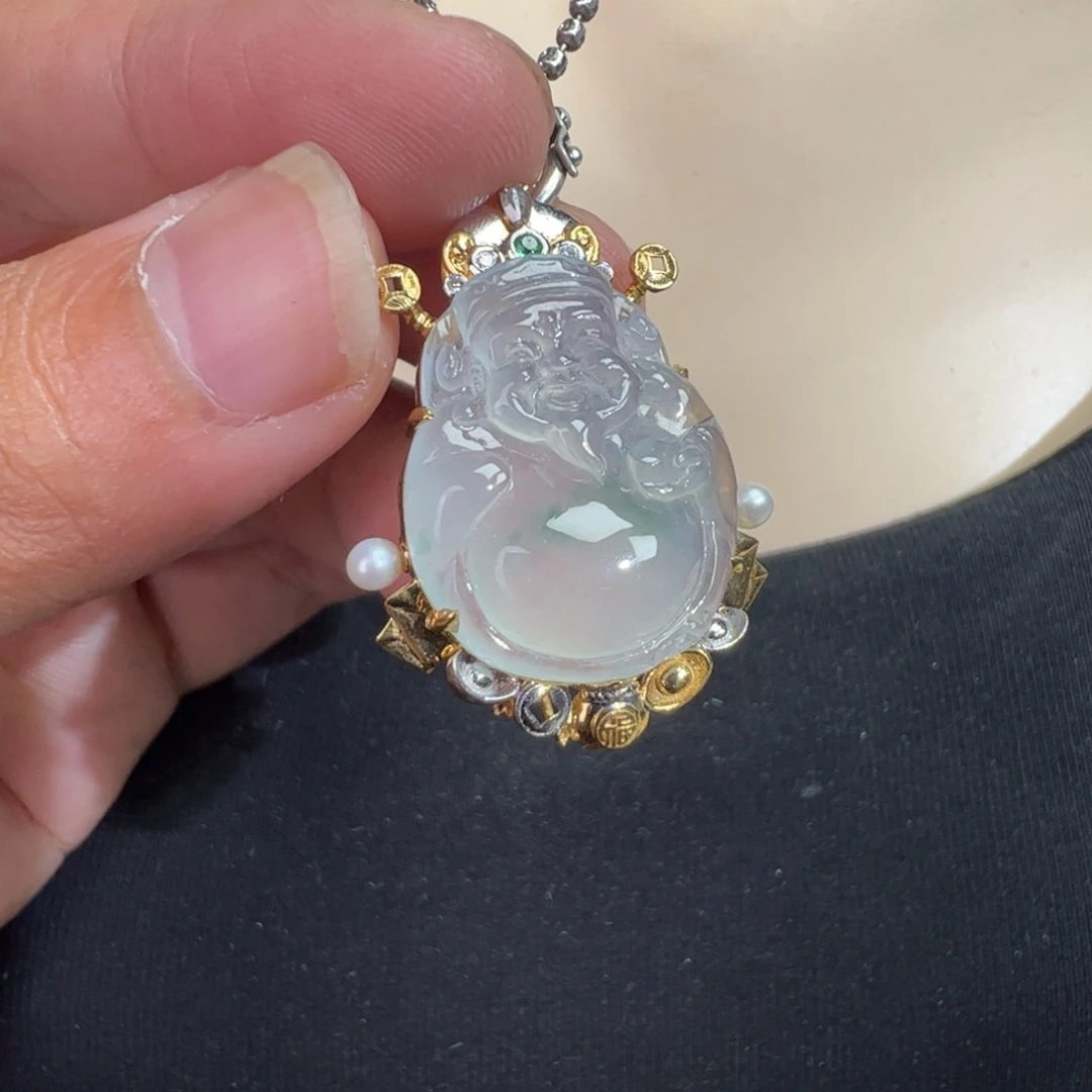 翡翠18K金镶嵌吊坠(不含链)