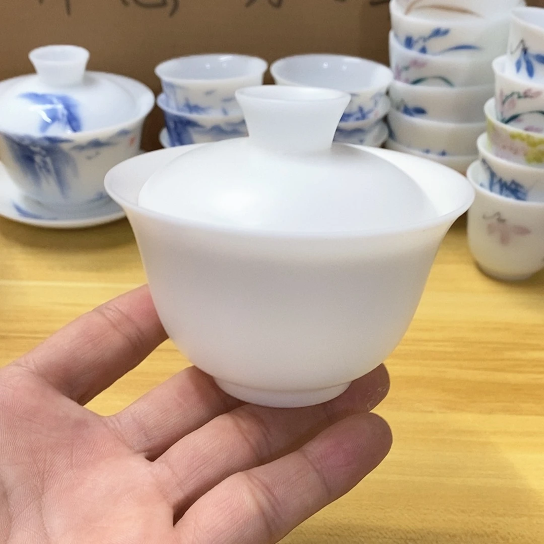 冰种素烧二才盖碗（瑕）150