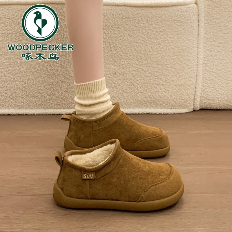 啄木鸟厚底小土豆雪地靴女2025年冬季新款一脚蹬加绒保暖勃肯棉鞋