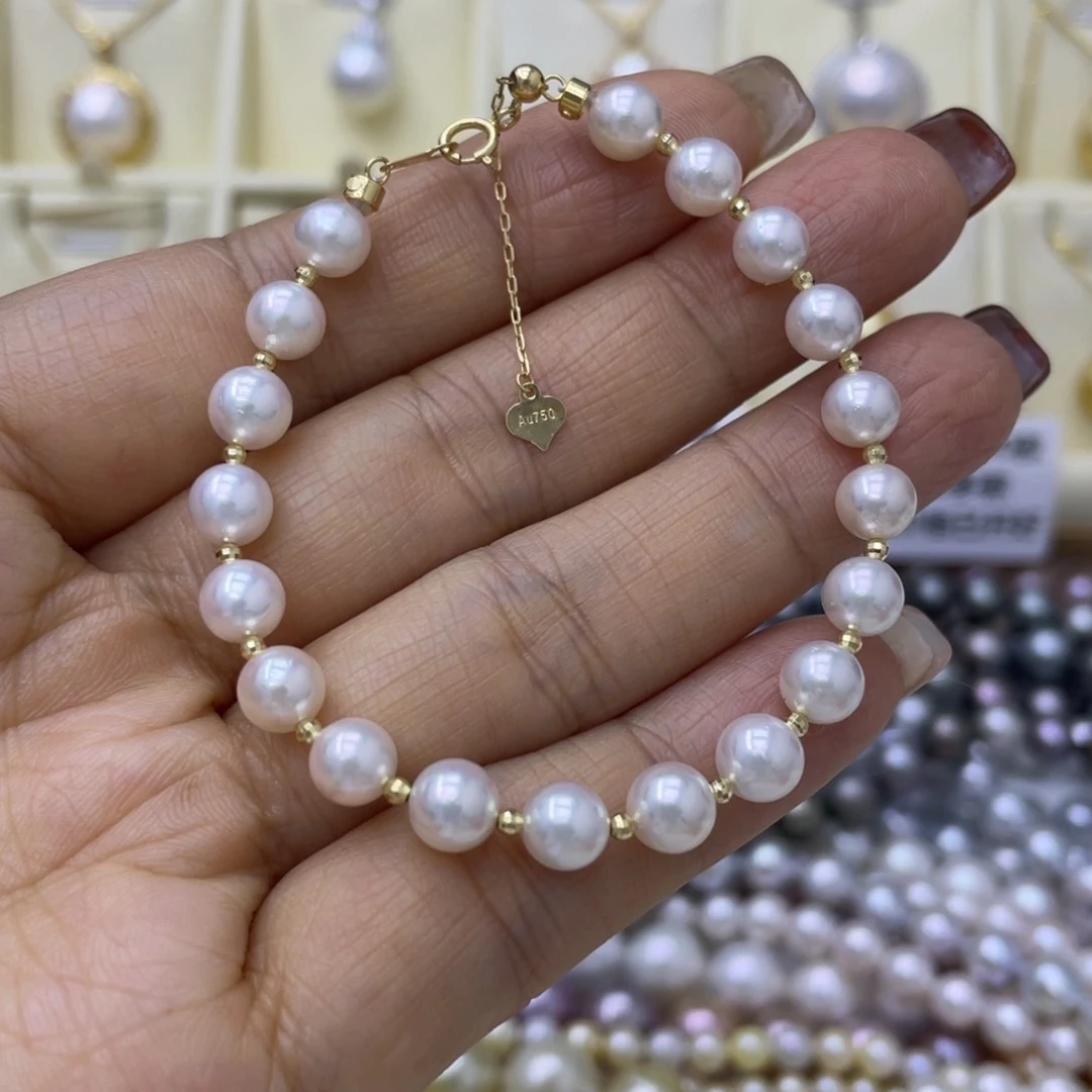 海水珍珠手链18K金镶嵌6-6.5mm