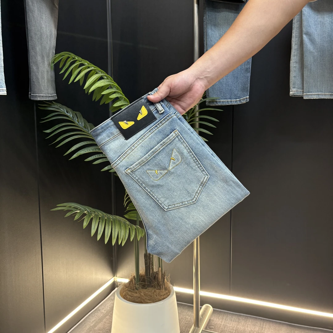 【长裤/九分】夏季新款浅蓝男牛仔裤百搭弹力休闲小直筒水洗男裤子