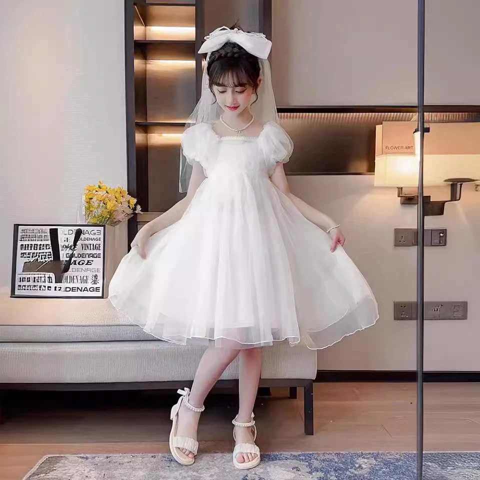 女童连衣裙夏季新款洋气儿童白色纱裙礼服裙女孩超仙公主裙