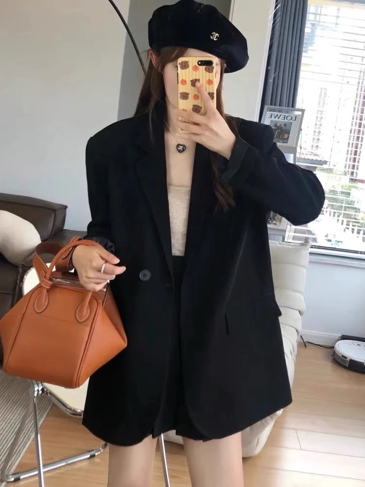2025春季韩版宽松显瘦休闲百搭气质设计感黑色小西装外套女西服