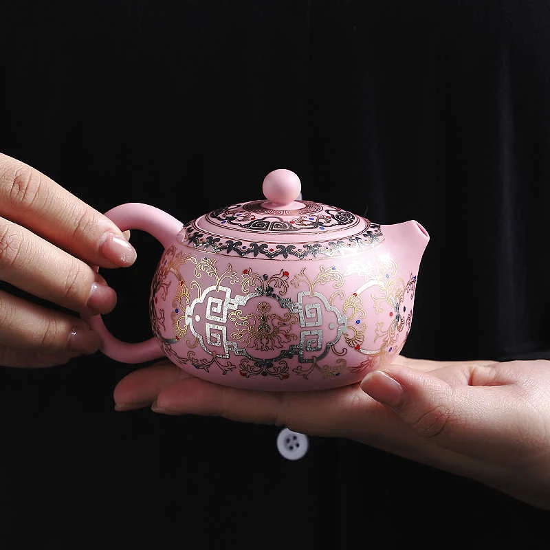正宗宜兴粉彩凤鸣紫砂壶一壶二杯高档送礼品茶杯家用会客功夫茶具