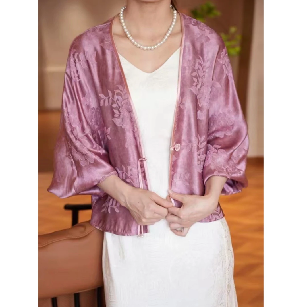 设计师原创 100%桑蚕丝提花香云纱 春夏薄款百搭新中式国风上衣