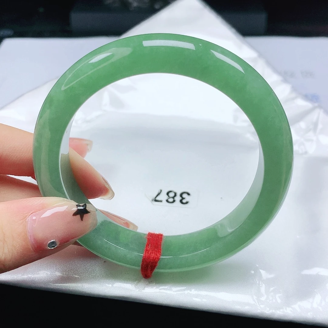 翡翠手镯未镶嵌翡翠56.4冰润细腻果阳绿正圈