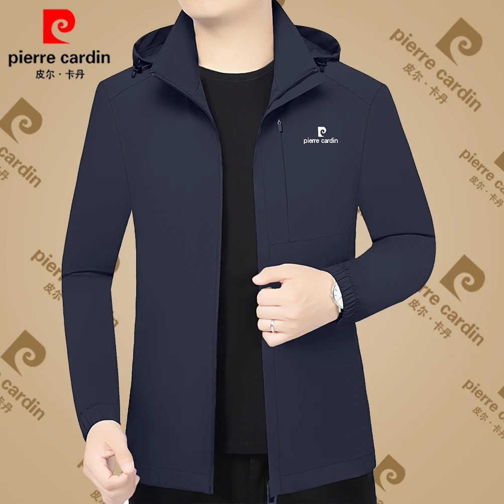 皮尔卡丹夹克男2025秋季新款连帽牛奶丝上衣中年男士休闲茄克外套