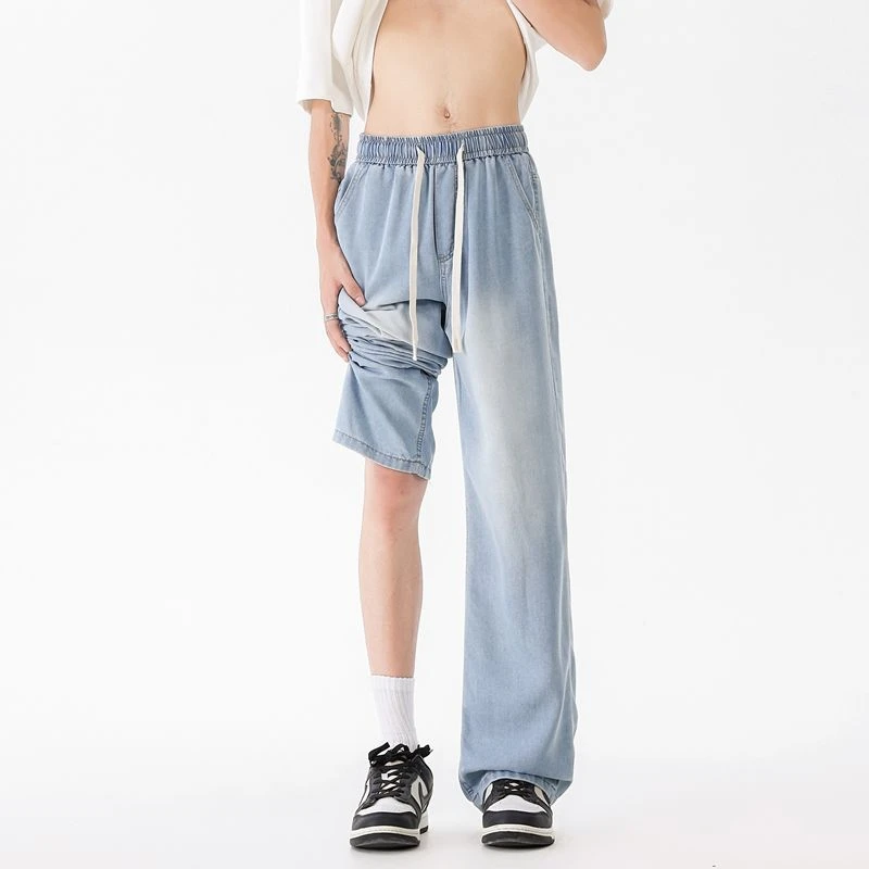 水洗中腰长裤秋冬男生秋冬牛仔裤夏季潮流高街ins大码拖地裤显瘦