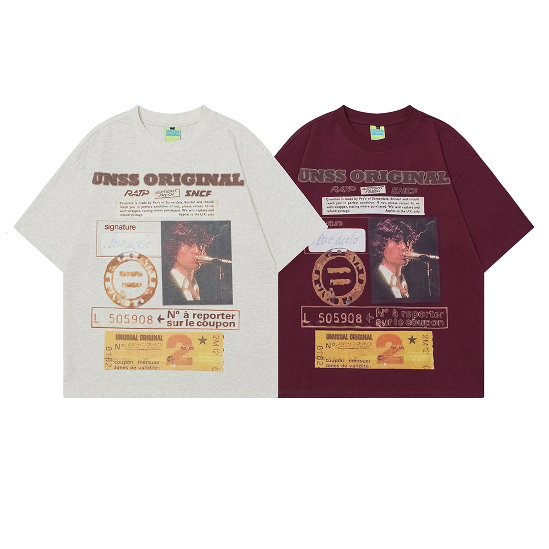 144Hz 美式潮牌重磅短袖原创设计男女同款字母印花小领口百搭T恤