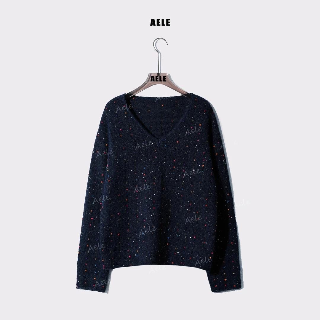AELE【浪漫星空】宽松V领长袖亮片套头针织衫上衣 X853 2517 AD