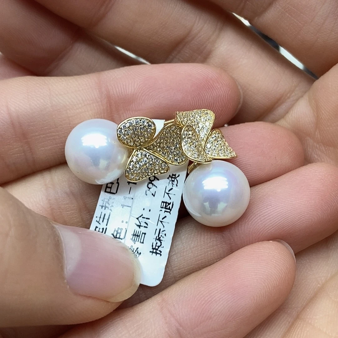 淡水珍珠银S925镶嵌耳饰@@E0006