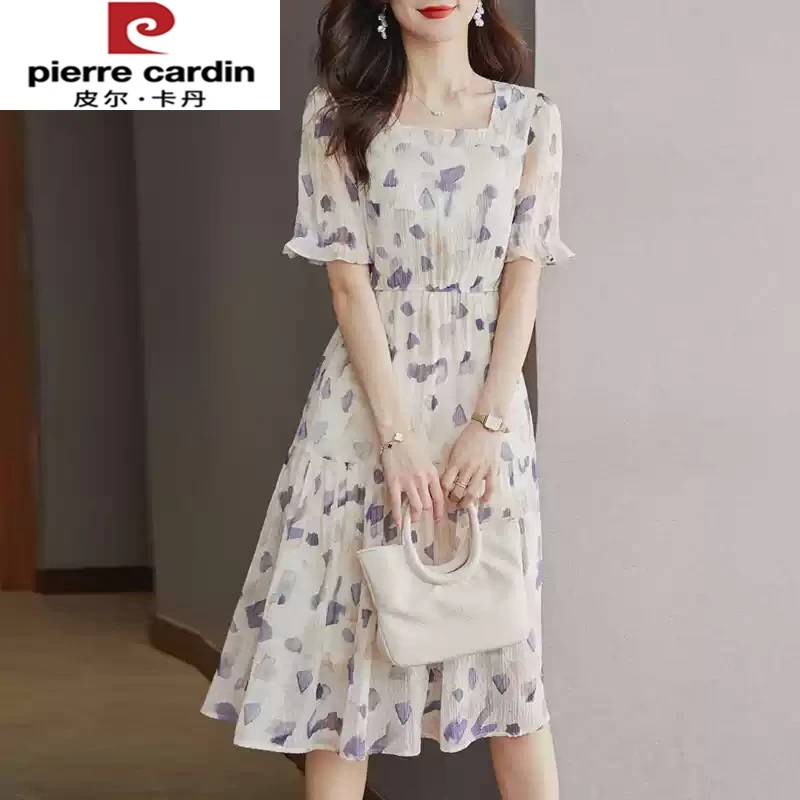 皮尔卡丹雪纺碎花连衣裙女夏季新款高级感精致洋气小个子气质显瘦