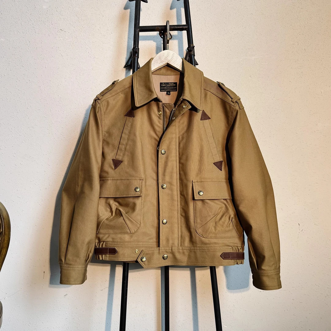 378克高密度抗撕裂丛林布短款廓形卡其色多口袋英式飞行夹克