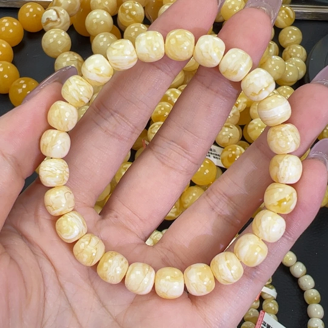 琥珀未镶嵌手链瓷白虎皮