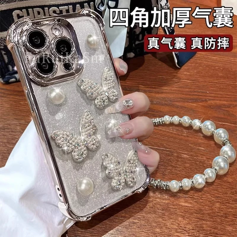 高颜值蝴蝶公仔适用苹果16promax手机壳防摔电镀气囊15/14/13软12