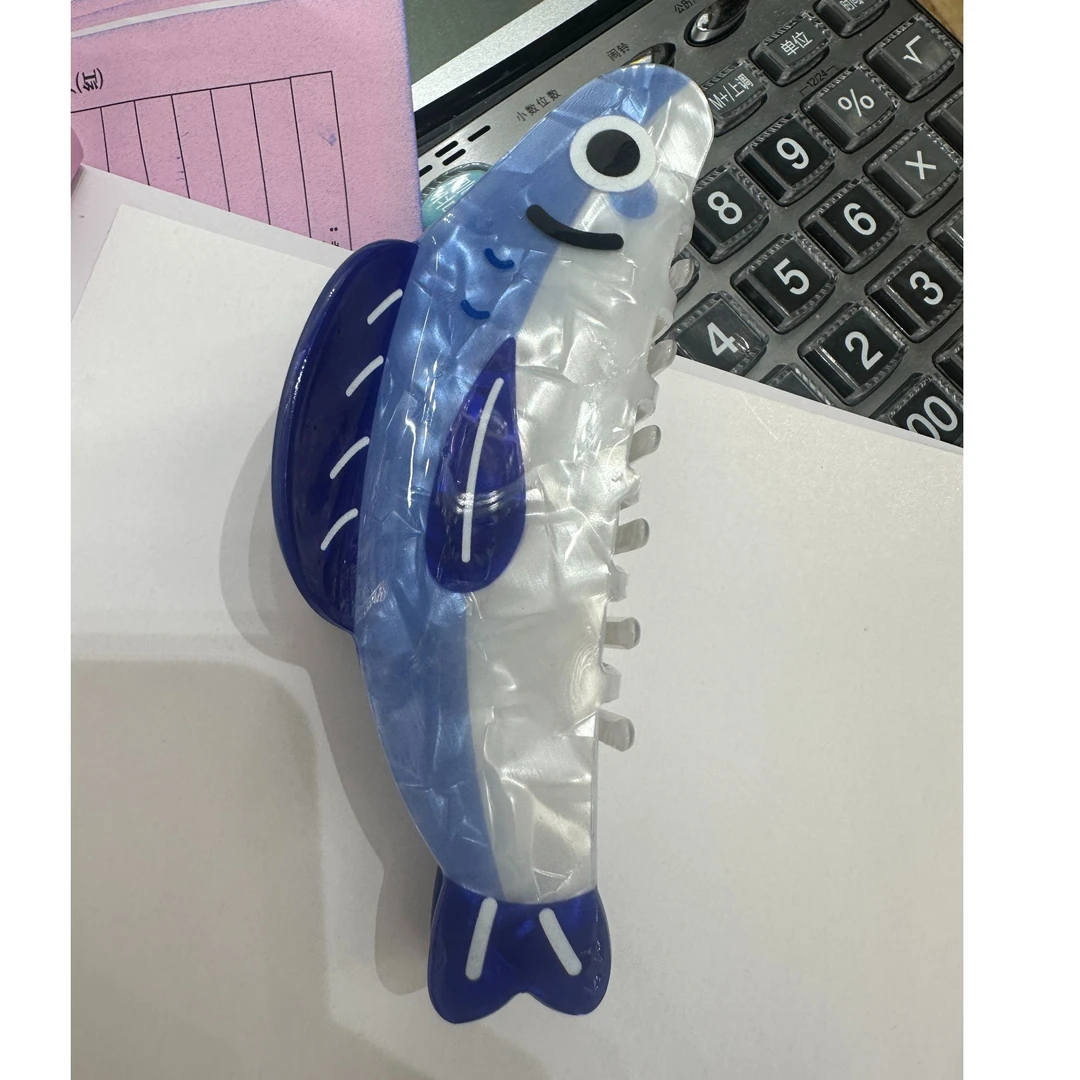 ins新款创意海洋沙丁鱼抓夹发抓可爱质感鲨鱼夹马尾夹发饰女蓝色