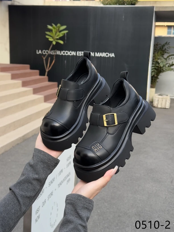 0510【玫瑰】达思图厚底乐福鞋女2025春季新款英伦风小皮鞋百搭粗跟