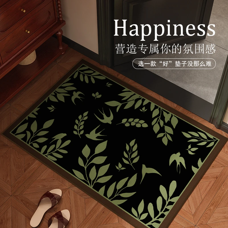 2025新款复古绿色入户地垫中古风脚垫门垫进门防滑垫高档免洗地毯