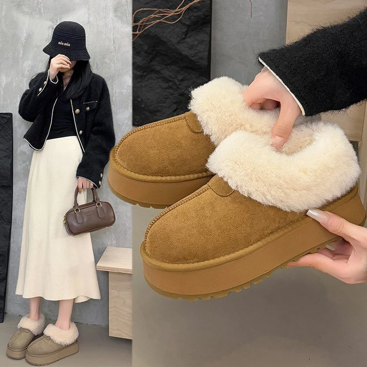 复古增高厚底加绒加厚雪地靴女2025新款冬季东北保暖毛毛勃肯棉鞋