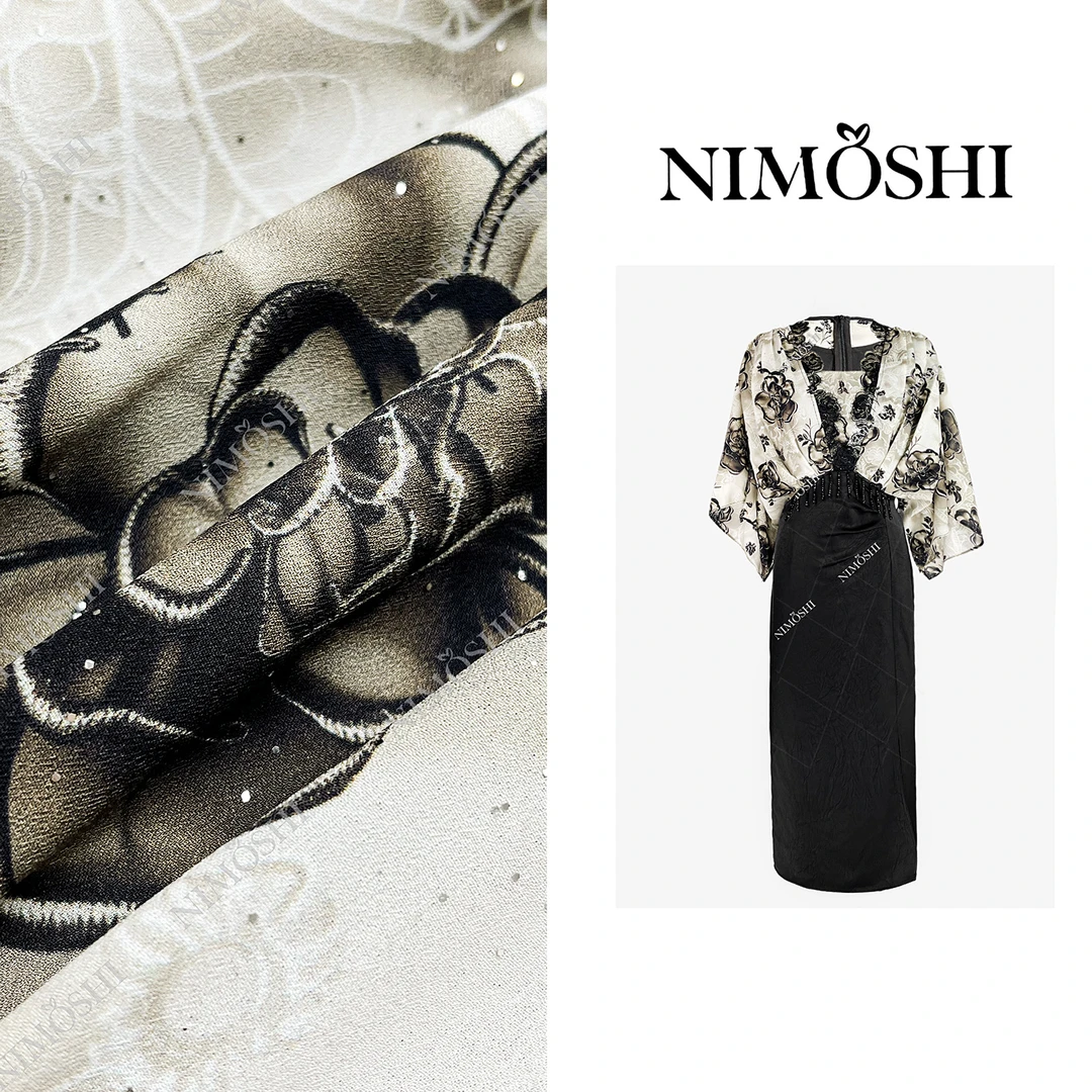 NIMOSHI【倩倩】轻奢高级立体浮花流苏设计气质高腰显瘦连衣裙Q1873