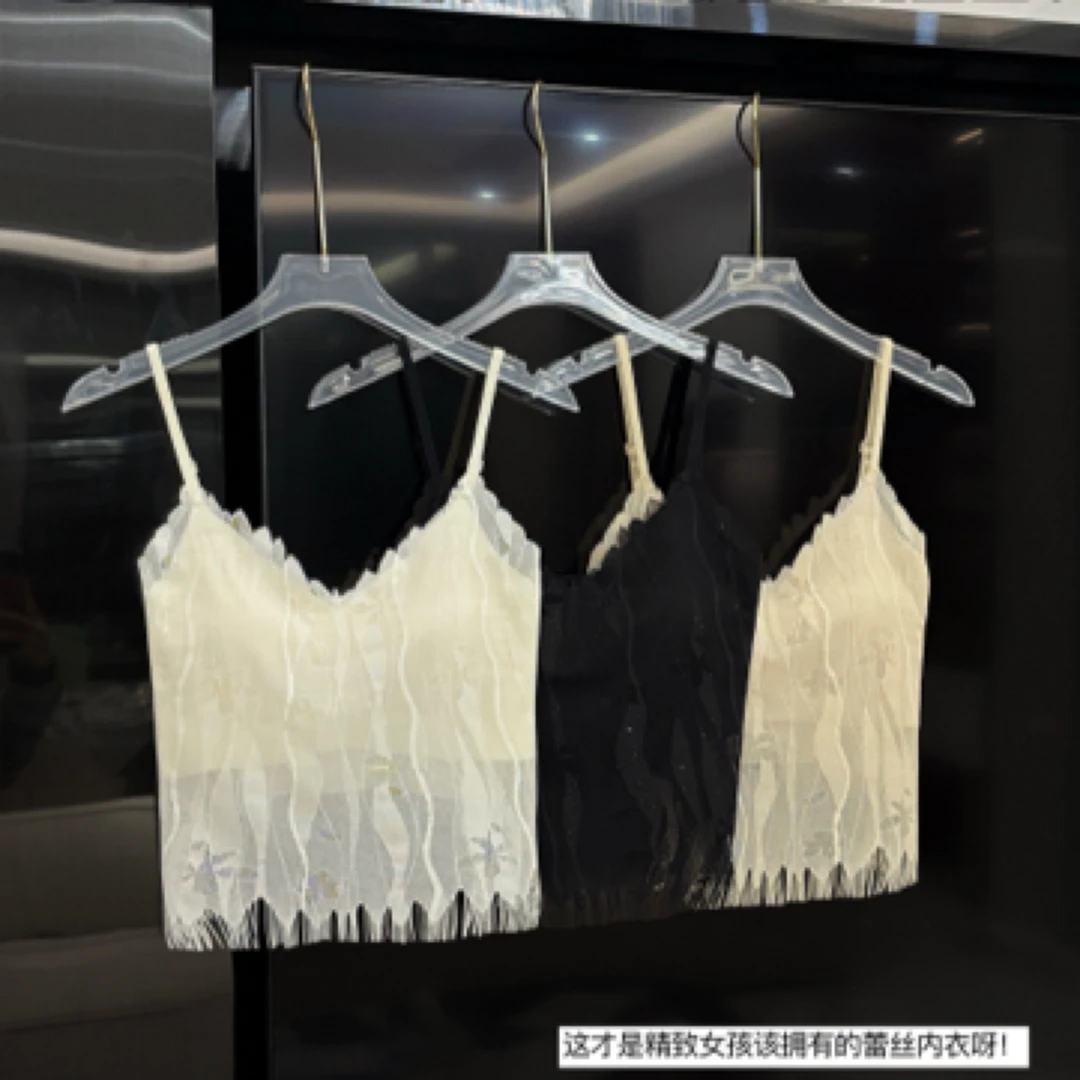 秀赛卡2568 流苏蕾丝美背吊带修身设计感背心带杯垫