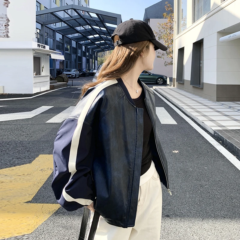今年流行爆款学院风减龄设计感黑色PU皮衣2025春新款百搭夹克外套