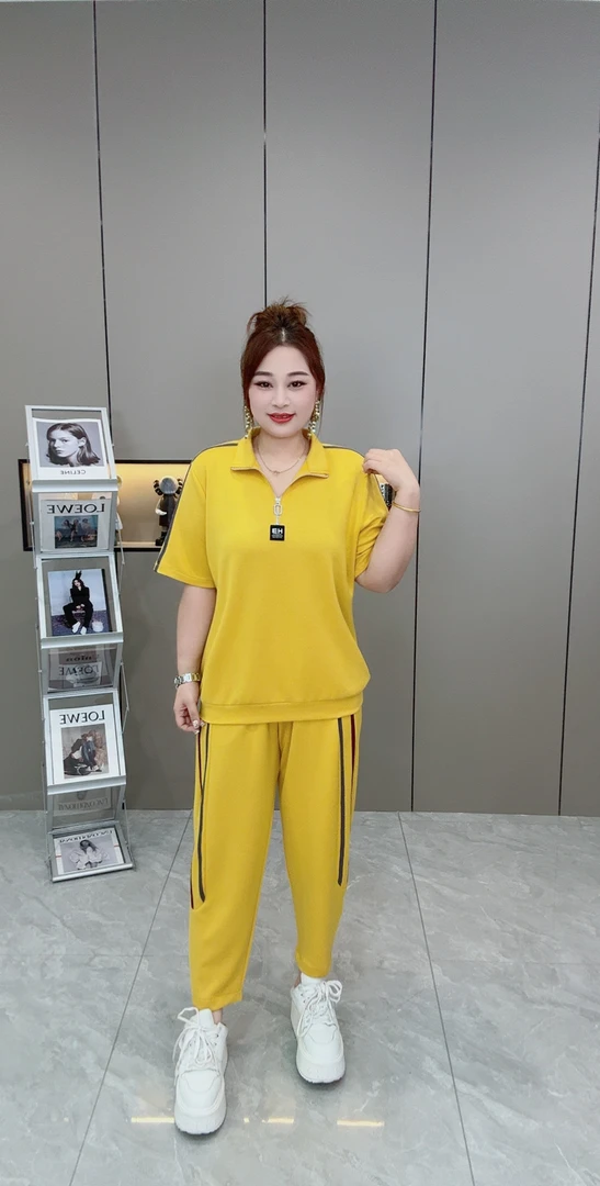 【两件套】欧货洋气休闲减龄高品拉链空气棉显瘦遮肉大码女装套装