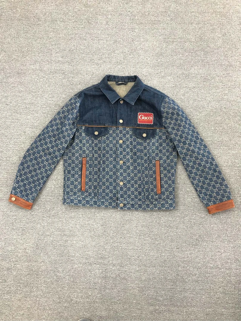 全新未使用 GUCCI/古驰 拼接满印牛仔夹克外套/蓝色/44码