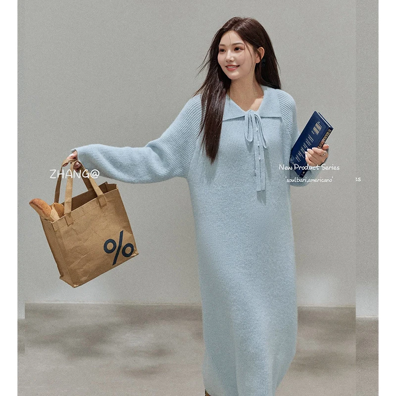 孕妇连衣裙2025秋冬新款连帽针织休闲毛衣裙秋装宽松遮肚显瘦裙子