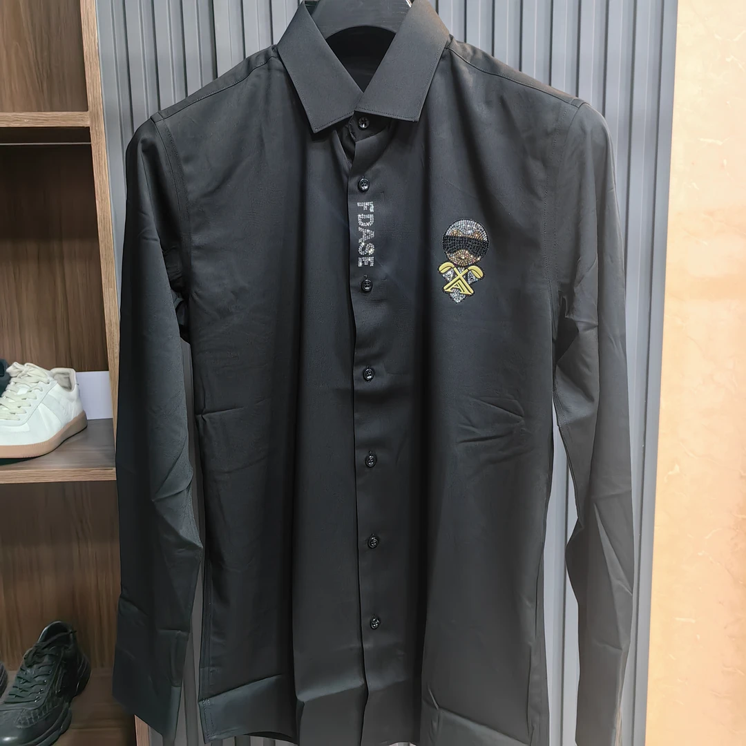 FDSE国际名品不起球烫钻长袖抗皱男免烫衬衫男装男款印花修身轻奢