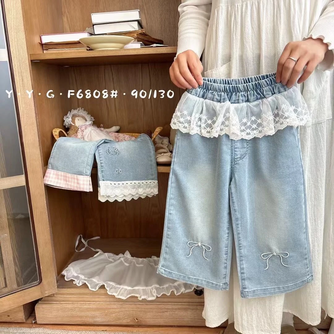 【新疆包邮】夏季新款蝴蝶结刺绣屁帘直筒牛仔裤S133