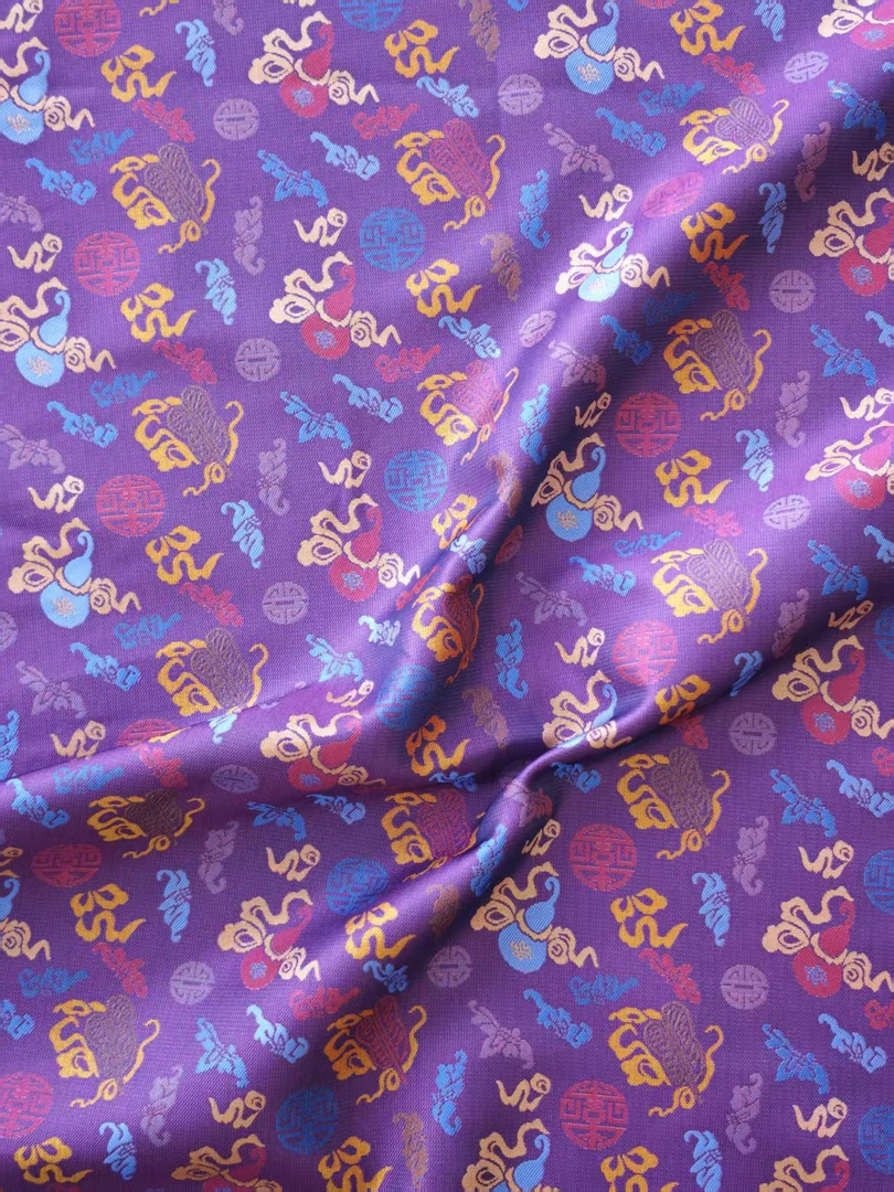 【蜀锦-紫色八宝葫芦】垚记布庄通用国风服装布料面料链接国风丝绸.