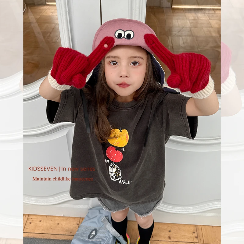 SKA2520女童韩版洋气印花T恤春装新款宽松高端休闲短袖上衣潮