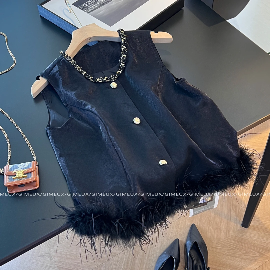 赫本风高级感金属链条装设计无袖背心女2025新款法式气质时尚马甲