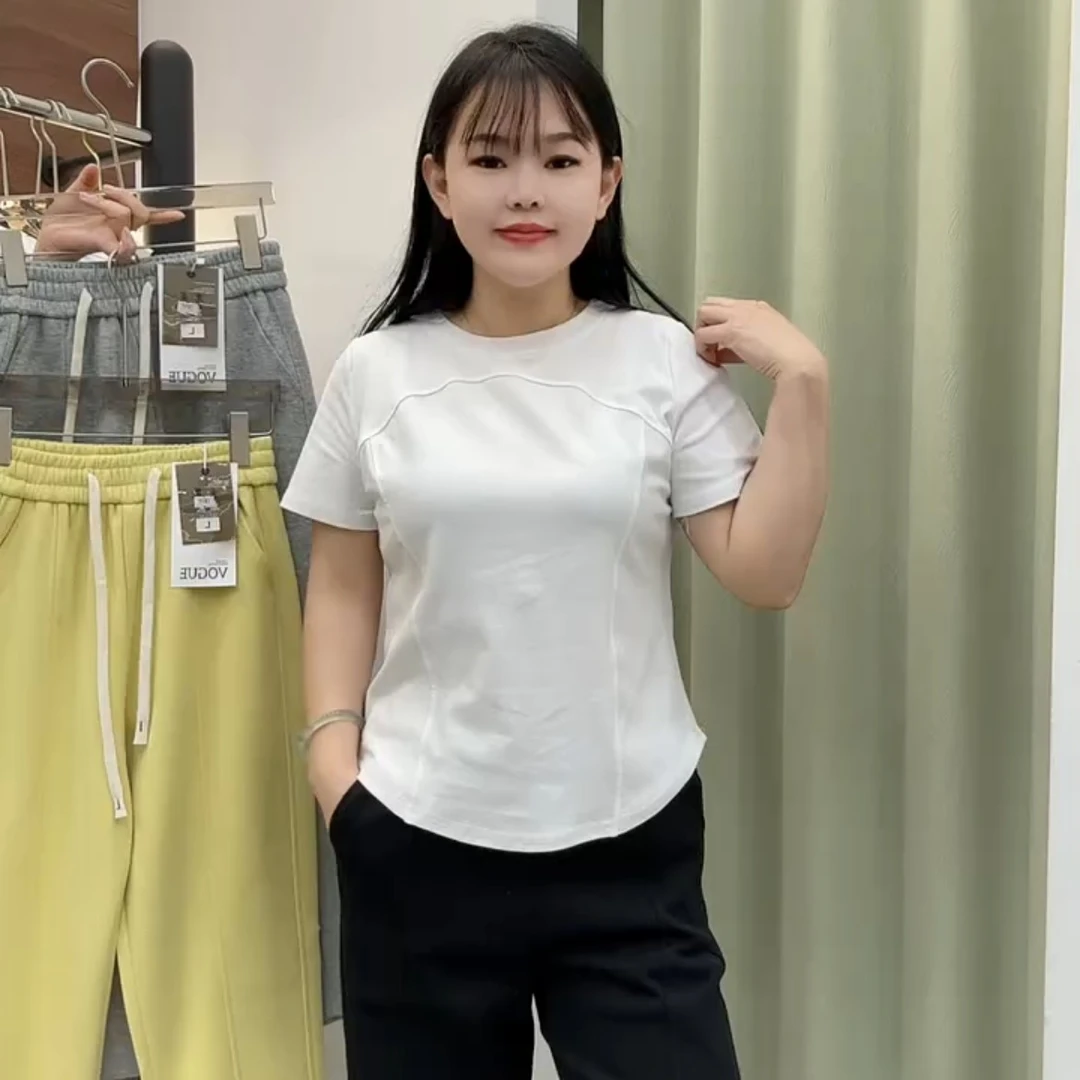 女短袖内搭圆领2025春夏新款鱼骨修身显瘦上衣
