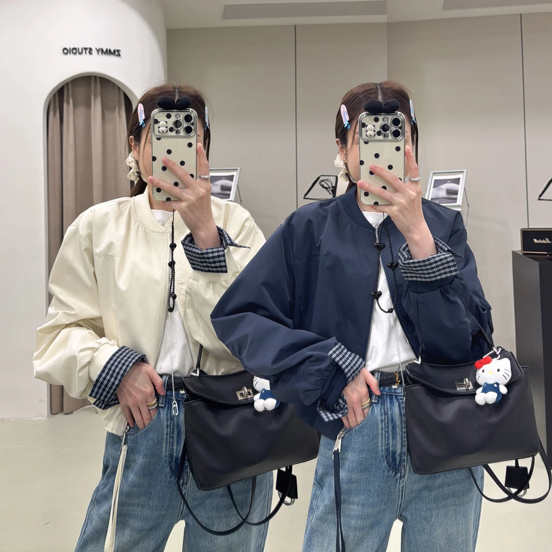 【ZMMY严选私服】春季新款短款螺纹圆领双拉链棒球服外套5021805