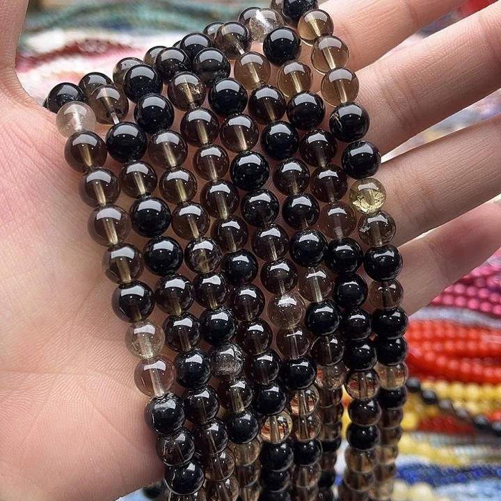 玛瑙/玉髓珠宝半成品未镶嵌一条8mm左右茶晶珠